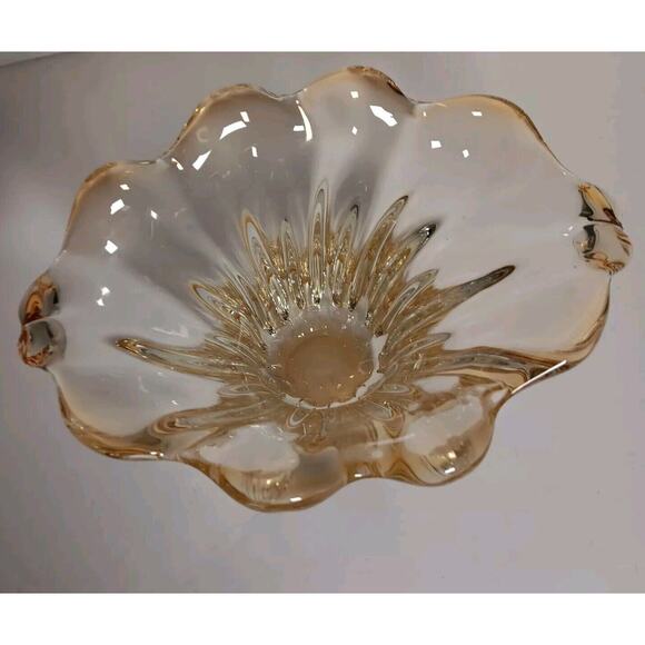 Vintage Ribbed Amber Art Glass Vase Drip Waterfall Tulip Container 6"H - Picture 4 of 10